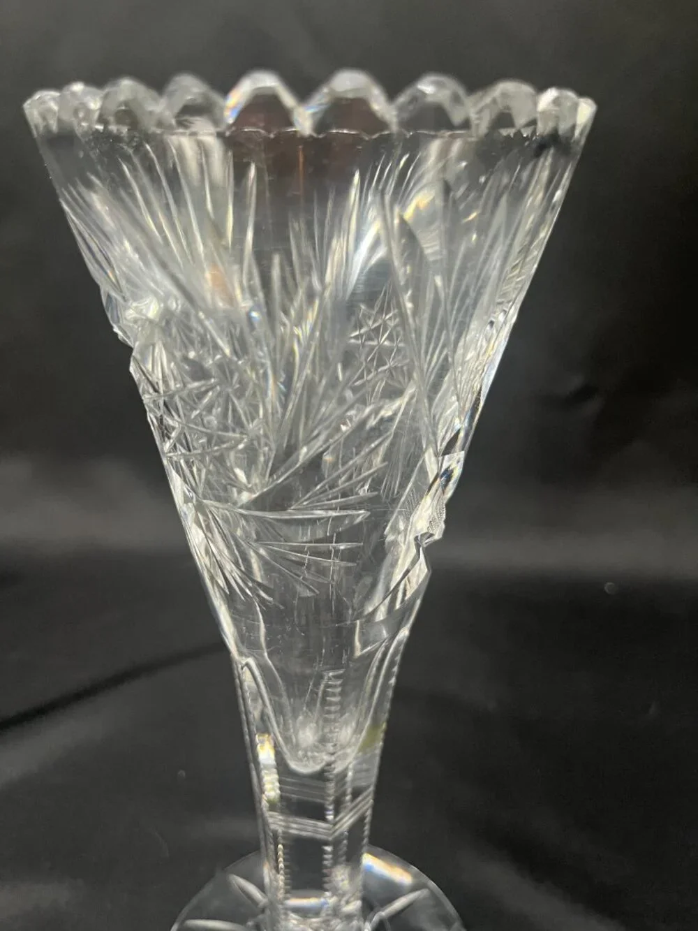 Antique American Brilliant Period Cut Glass Trumpet Vase